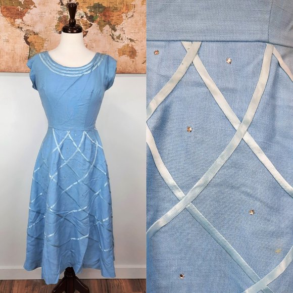 Vintage Dresses & Skirts - Vtg 60s baby blue party dress - Charella California brand